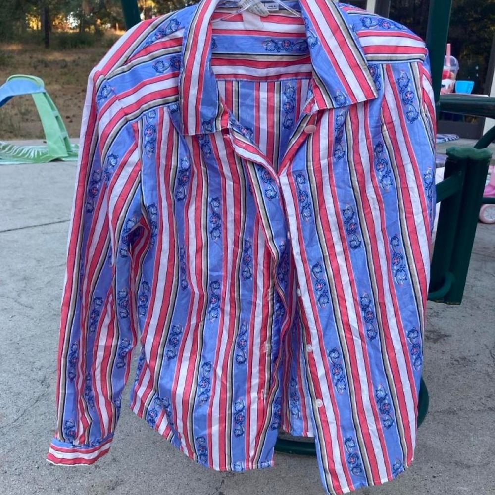 Vintage funky Pykettes silk long sleeve button down with stripes and pattern